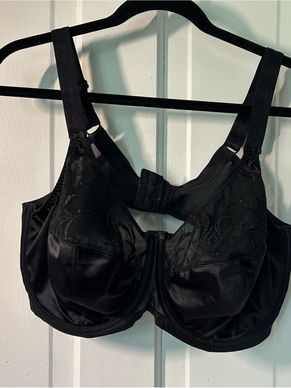 Elomi Black Satin Underwire Bra with Embroidered Cups